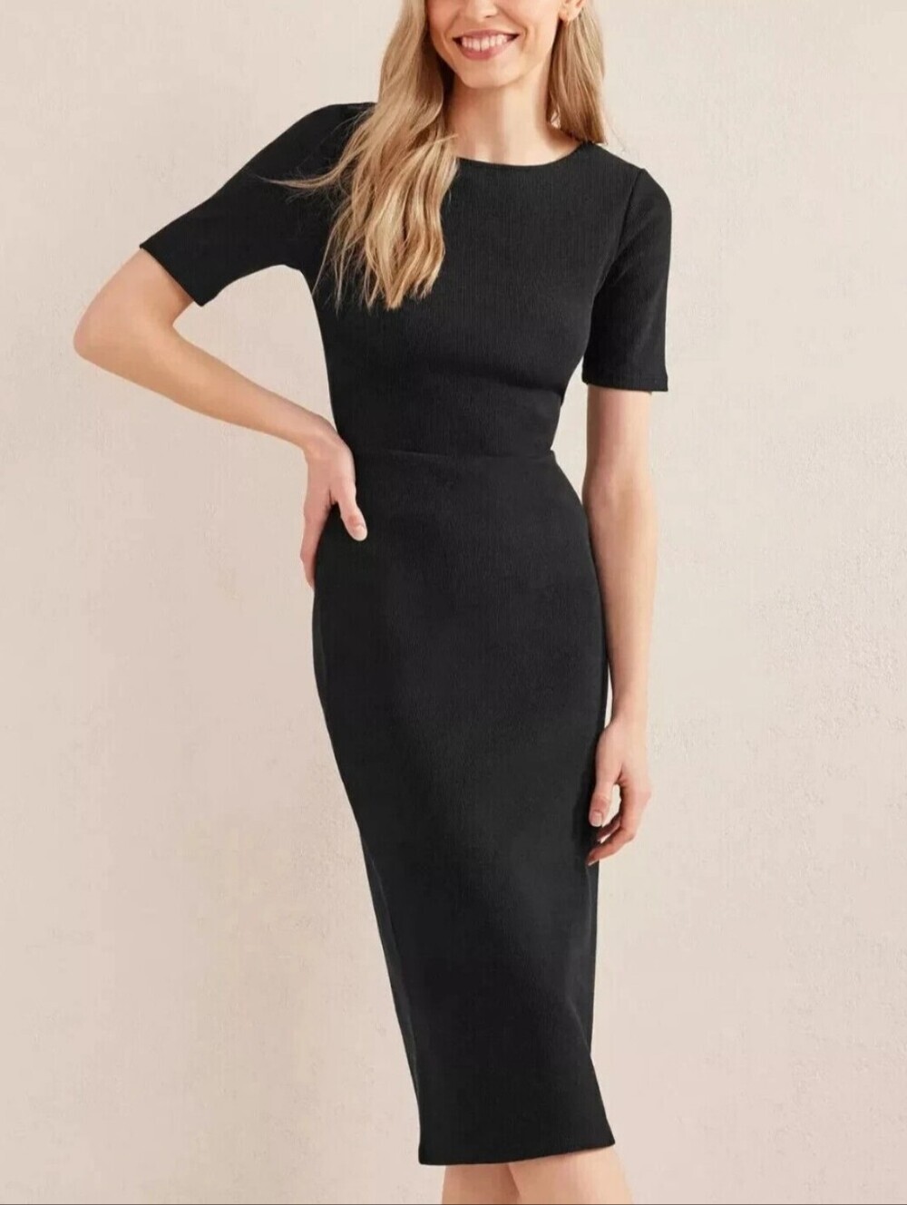 BODEN Cut Out Rib Jersey Midi Dress Black Size 14 NWT